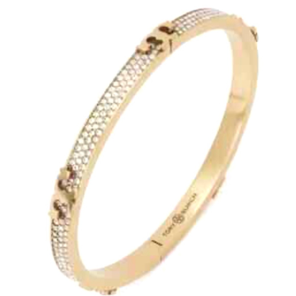 New Auth. Tory Burch SERIF-T PAVE HINGED BRACELET in Gold. Brand new with Tag